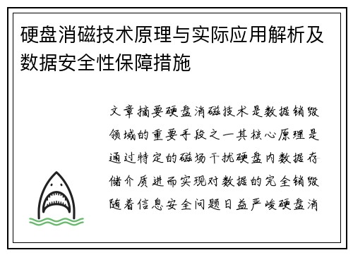 硬盘消磁技术原理与实际应用解析及数据安全性保障措施
